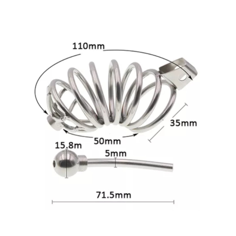 Experience the ultimate control with this restrictive device that securely tucks away his desires. A perfect vice to prevent him from losing control, even during eating or everyday moments, enhancing your connection like never before.