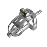 Experience control with this stainless steel urethra cage. Designed for the sound male, it features a removable urethral catheter for easy removal during showering and inspection. Enjoy a secure fit even while showering.