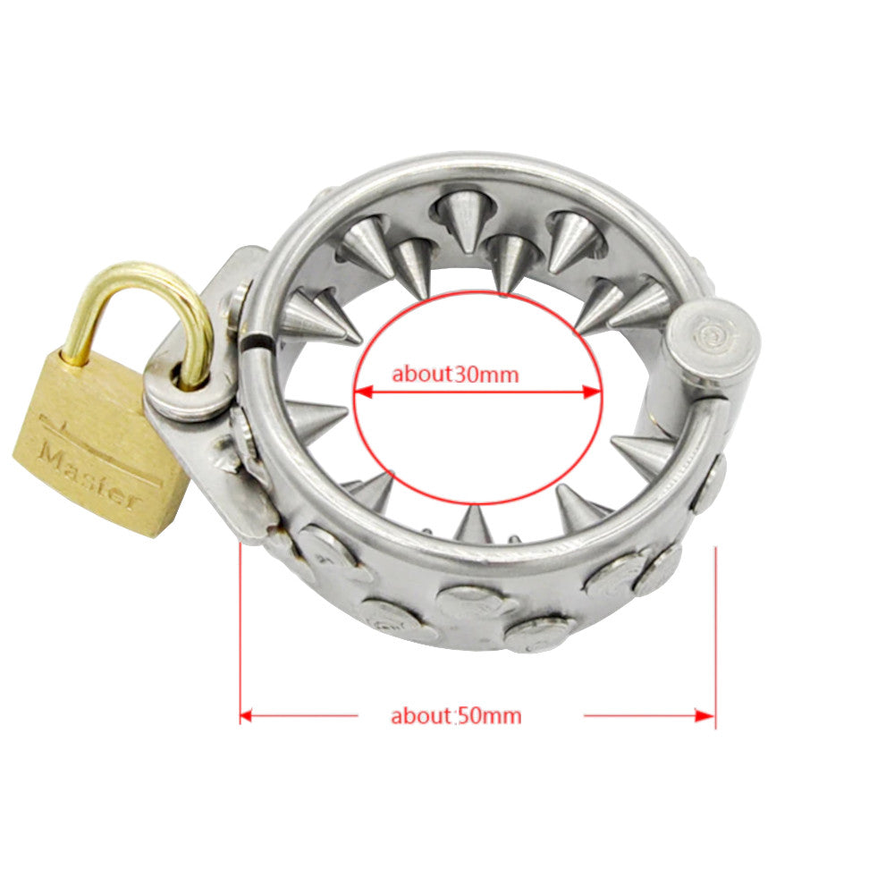 Experience intense confinement with this cage steel device featuring Chastity spikes. Ensure you're locked securely for the night or a longer sentence, pushing boundaries towards perma lockup.