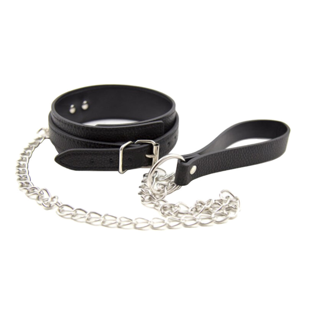 Black Petplay BDSM Slave Collar with Leash – Lock The Cock