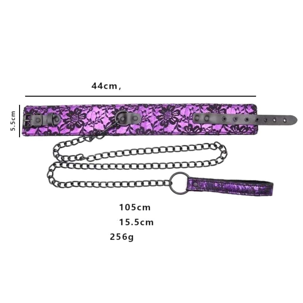 Mistress BDSM Purple Collar With Leash Lock The Cock Cage Product For Sale Image 3