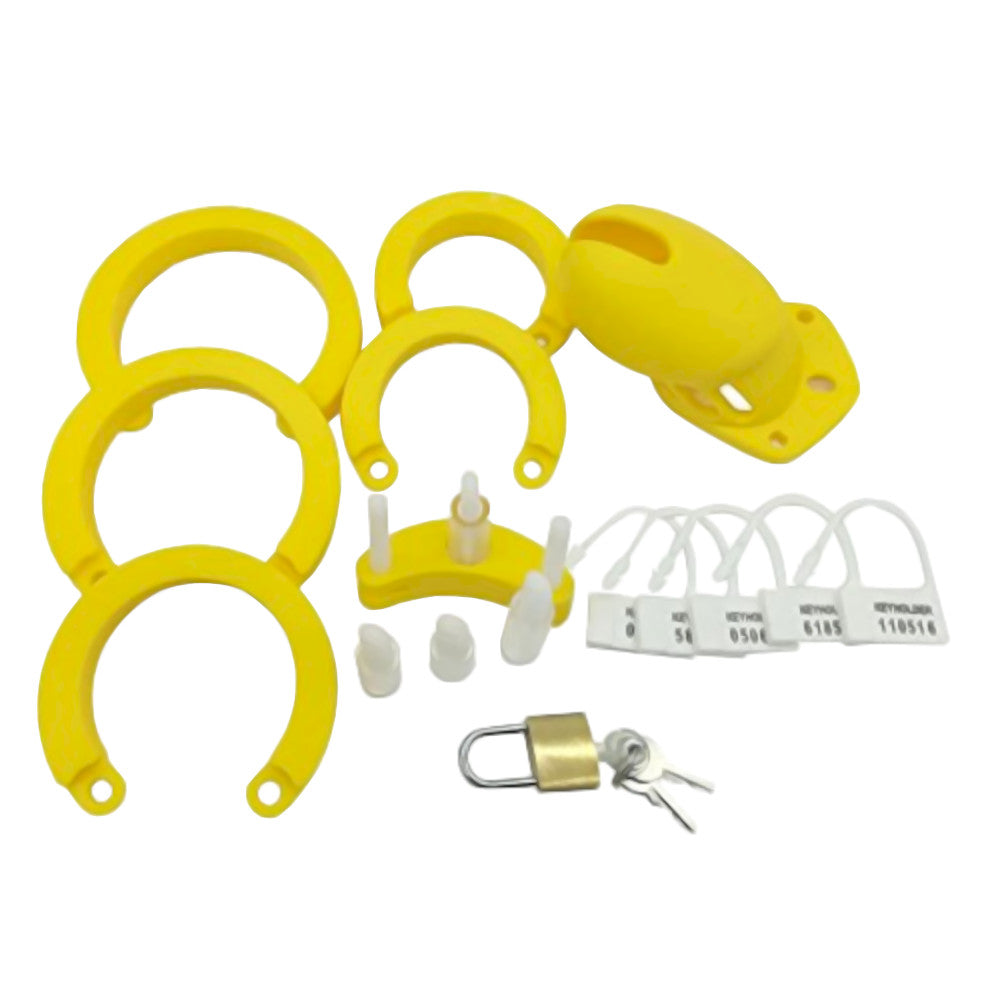 Yellow Silicone Bellied Sissy Male Chastity Device Lock The Cock Cage Product For Sale Image 8