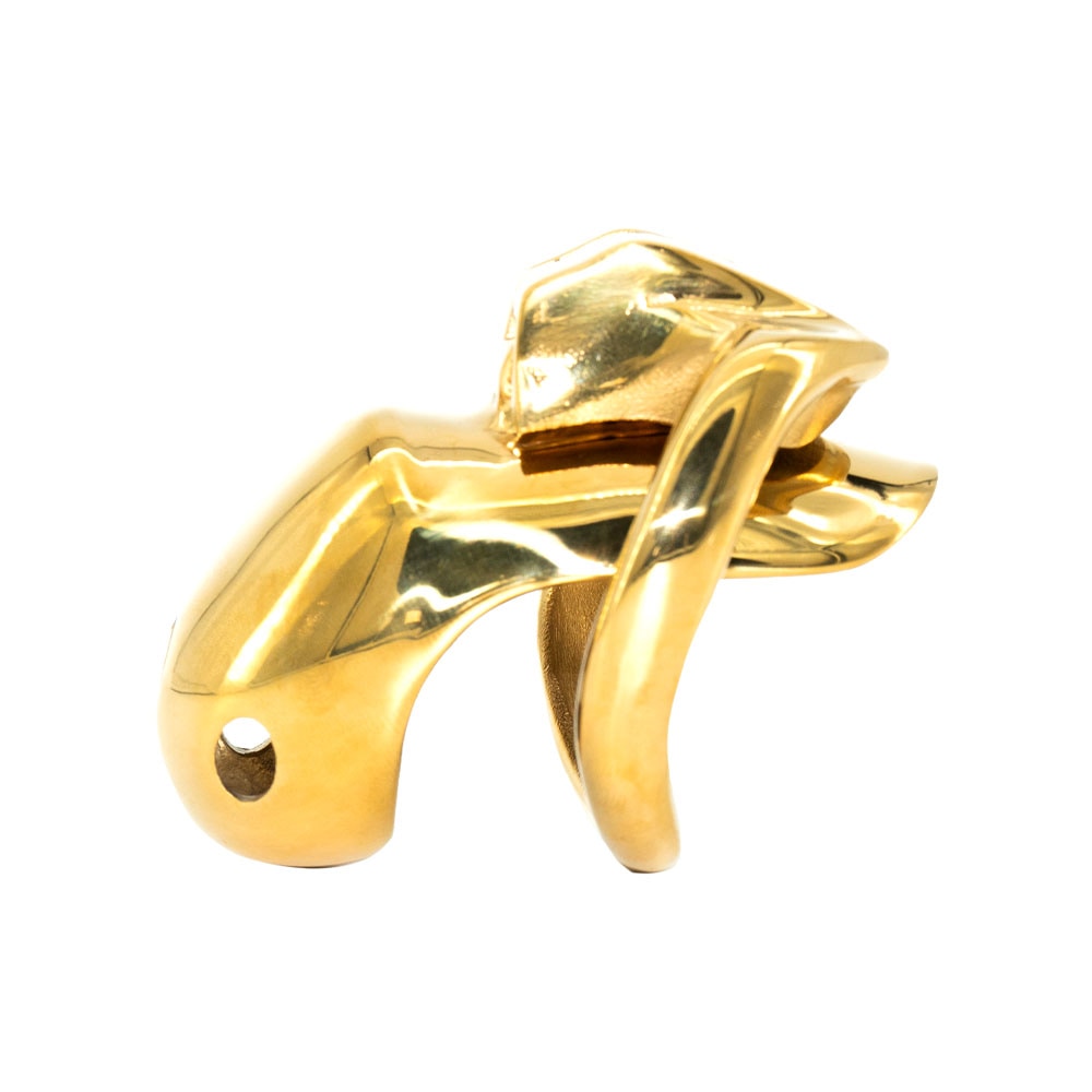 Experience luxurious chastity with the Gold Holy Trainer V3. This elegant cage keeps your flat cock secure, perfect for wearing discreetly under your favorite outfits whether it's a pink bikini, bra, or panty set.