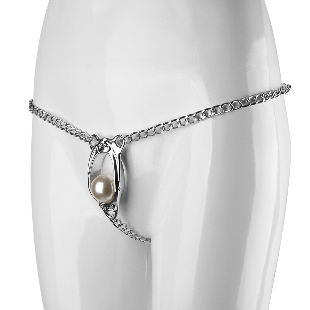 Embrace ultimate restraint with our steel male chastity belt. Made with silver chains and gold accents, its pod design offers comfort and security. For the one who wears it, this male chastity belt symbolizes elegant submission.