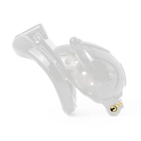 Secure your Sub with the Lock, Stock, And Cage a transparent, plastic chastity device resembling a jock's cup. With adjustable rings for a perfect fit, it forms a secure pouch to prevent escape, whether he's in shorts or a jockstrap.
