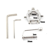 Experience the thrilling weight of control with 'The Ring of Torture' a stainless steel cock ring featuring a plug penis attachment. Its adjustable screws make escape impossible, while the divider design prevents any blackout moments, elevating your BDSM play to new heights.