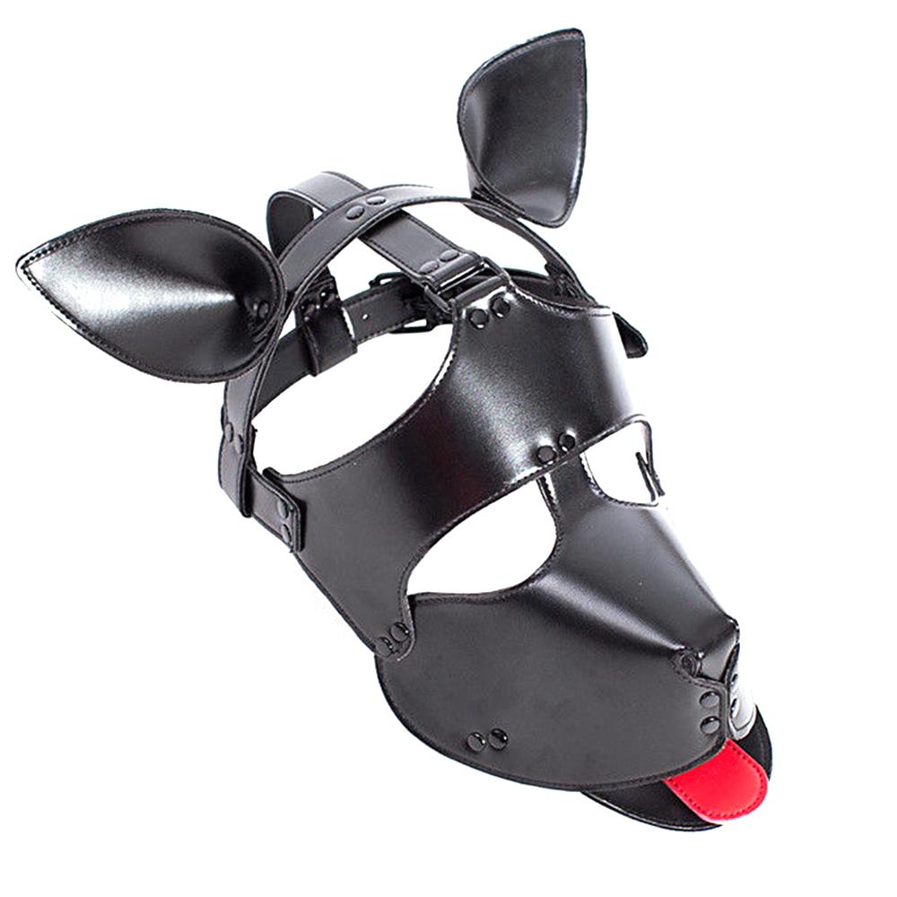 Sultry Black Leather Dog Mask Lock The Cock Cage Product For Sale Image 2