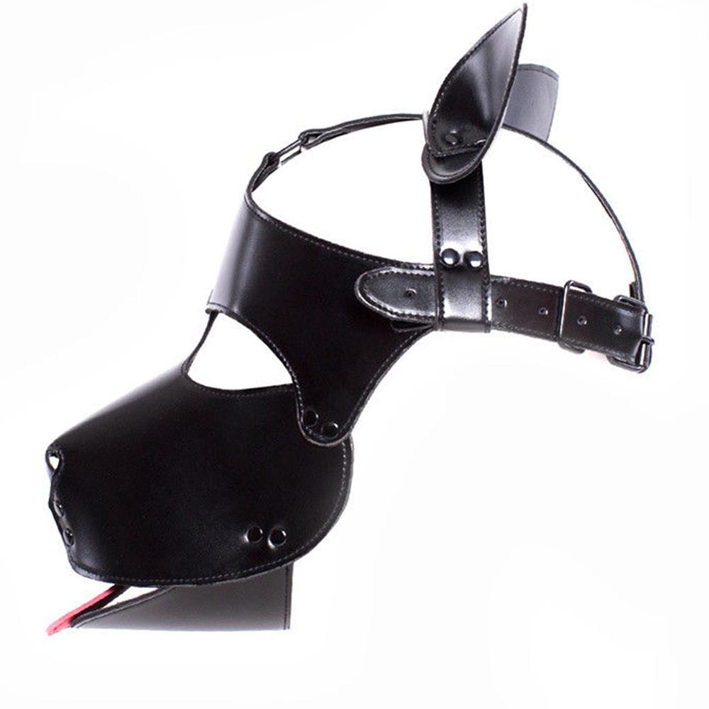 Sultry Black Leather Dog Mask Lock The Cock Cage Product For Sale Image 4