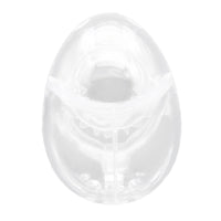 Introducing the flat: an extremely secure, unremovable enclosure that wraps his entire package. This egg-shaped casing is the maiden's key to controlling his massive desires.