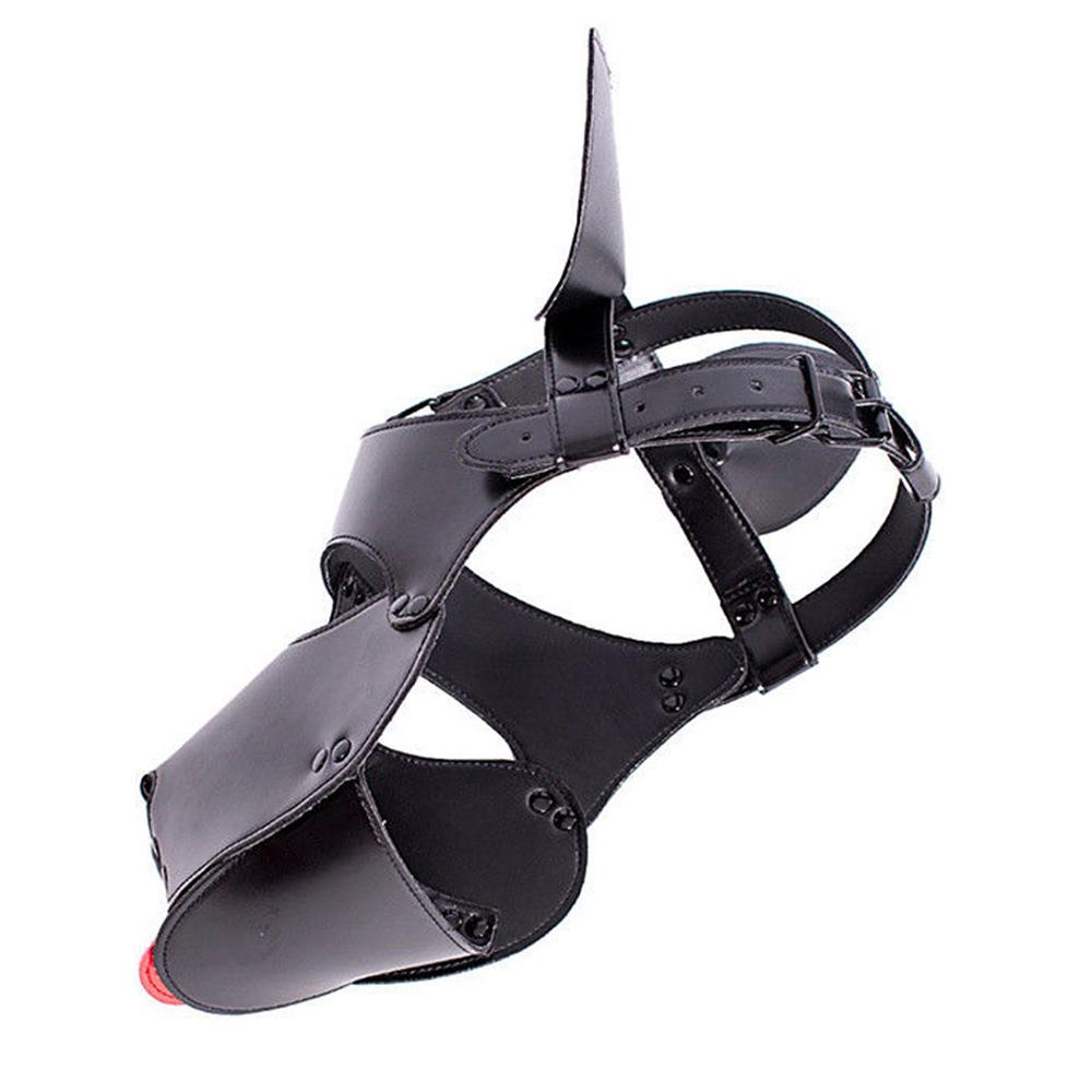 Sultry Black Leather Dog Mask Lock The Cock Cage Product For Sale Image 5