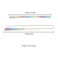 Elevate your bondage play with this vibrant rainbow faux leather collar and leash. Its soft touch ensures comfortable wear, making extended sessions possible. Adjustable golden buckles bring you and your partner close, aroused by new adventures that are anything but weird.