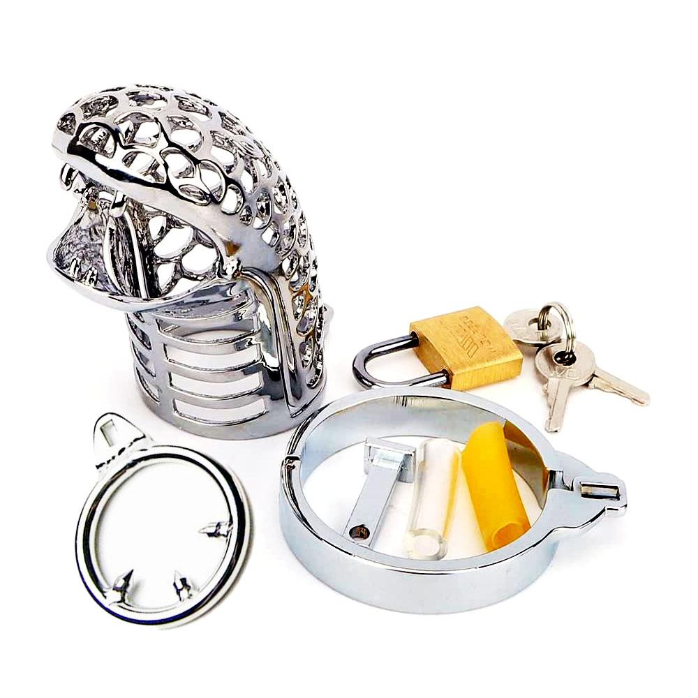 Unlock thrilling control with the Basilisk metal device. This double-sided cage is more than a cheap thrill; it features rings of all sizes. Embrace metal restraint!