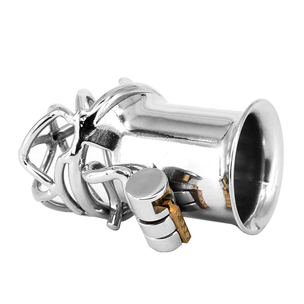 Dive into the art of submission with this steel dick locker, offering a close and secure fit. Perfect for group dynamics, it allows you to engage with colleagues, placing control in the keyholder's hands.