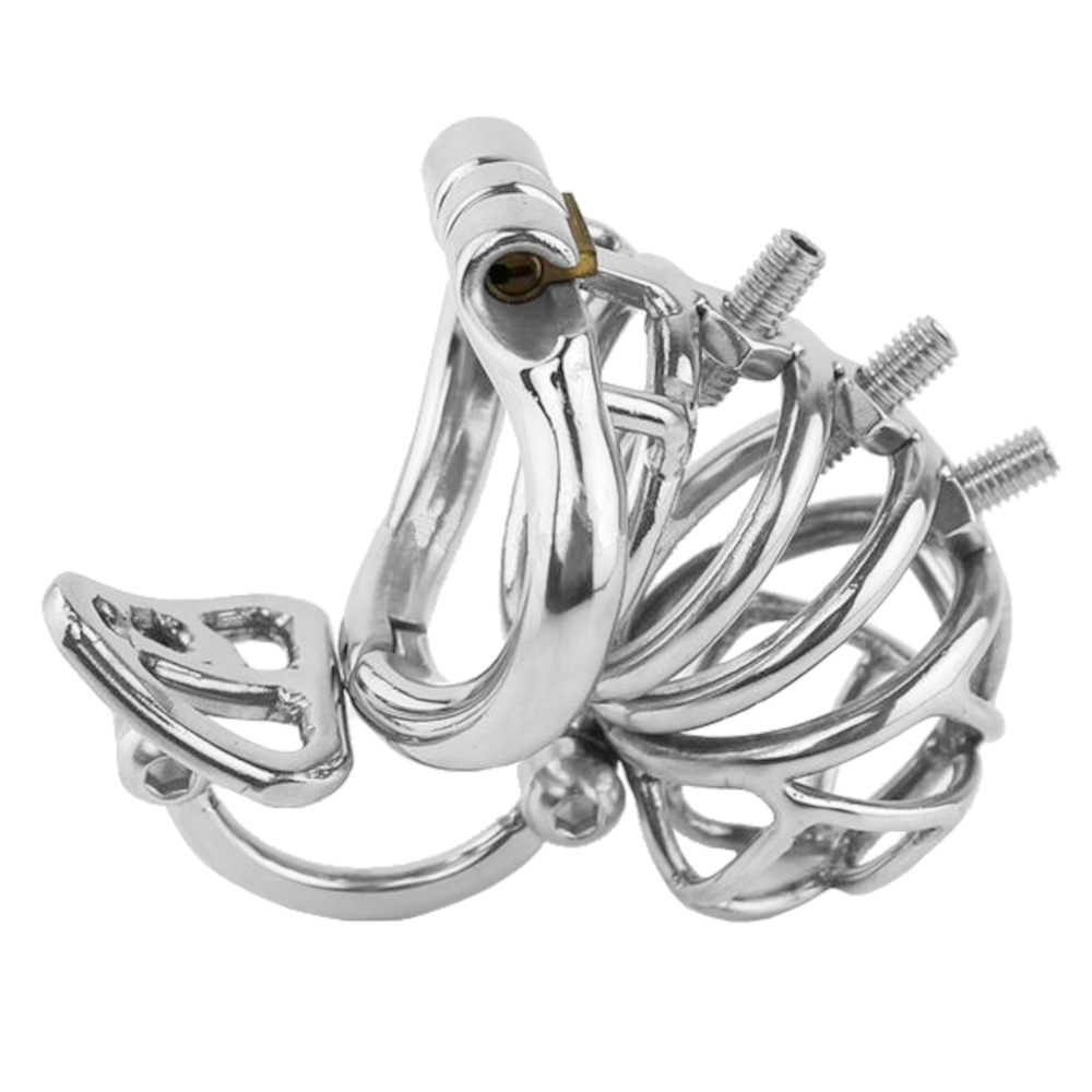 Experience ultimate domination with the Cock Asylum Metal device. Its curved design offers comfortable restraint, balancing between pleasure and pain. Adjustable screws provide pinching without chafing, enhancing your play.