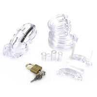 Discover pleasure and control with this silicone cage, designed for the big submissive wimp seeking feminization. The sounding male plug intensifies sensations for a thrilling experience.