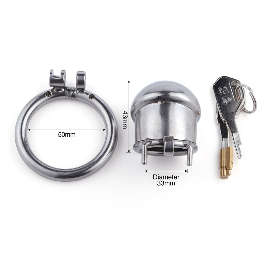 Experience unparalleled restraint with the Mistress's Little Steel kit Prison a locking cock device perfect for the tiny male. Enhance your pegging sessions as it teases your clit, prevents leaks, and redefines pleasure. Satisfaction explained.