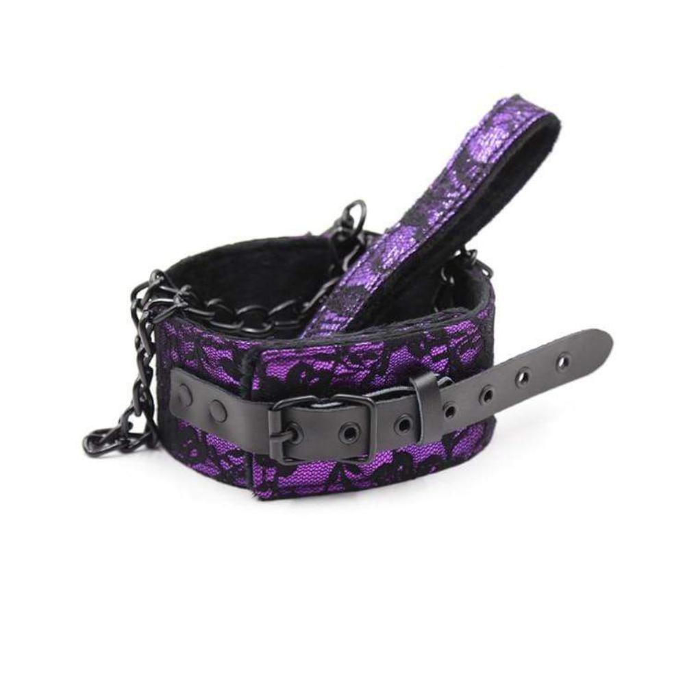 Mistress BDSM Purple Collar With Leash Lock The Cock Cage Product For Sale Image 2