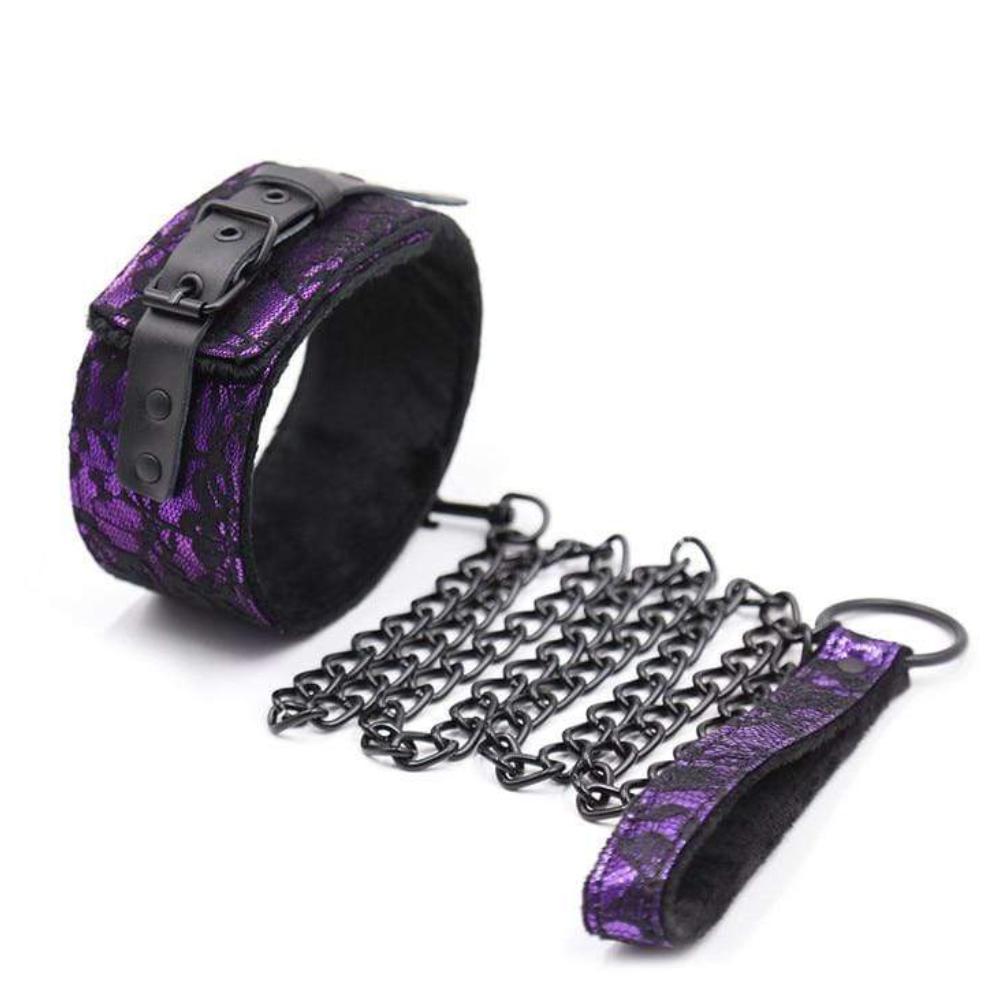 Mistress BDSM Purple Collar With Leash Lock The Cock Cage Product For Sale Image 1