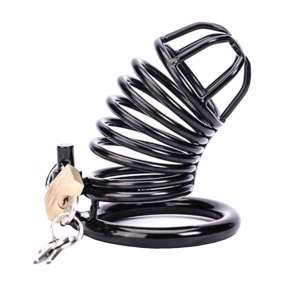 Enhance your BDSM practice with this sleek black cage. Offering strict discipline and security, its open design allows for teasing and spanking, keeping the keyholder in control.