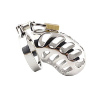 Behind intricate snake-like trails, the stainless steel cage captivates a locked yet lockless allure. Keyholders find joy in its artistry, similar to taming a rattlesnake.