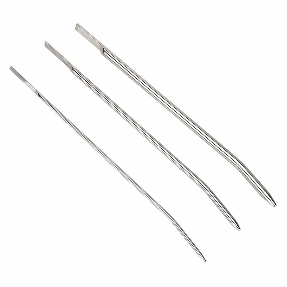 Reach deep pleasure with this stainless steel chastity cage urethral plug. Its curvy design explores hidden spots, whether you're on your knees or lap. Made from brushed metal, it's durable, easy to clean, and will drive you mad.