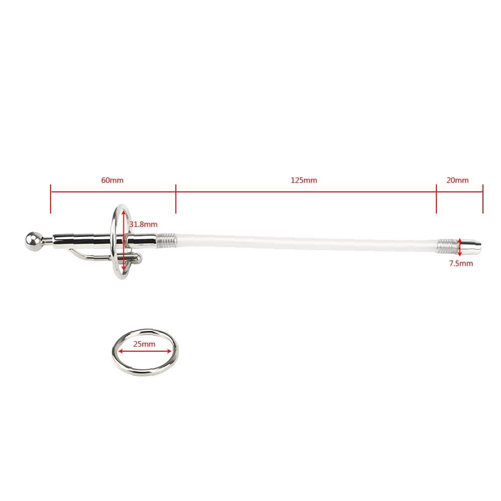 Enhance solo play and BDSM scenarios with this flexible catheter cock cage. Its smaller diameter and detachable parts offer a snug fit, while the spiked design adds thrilling sensations.