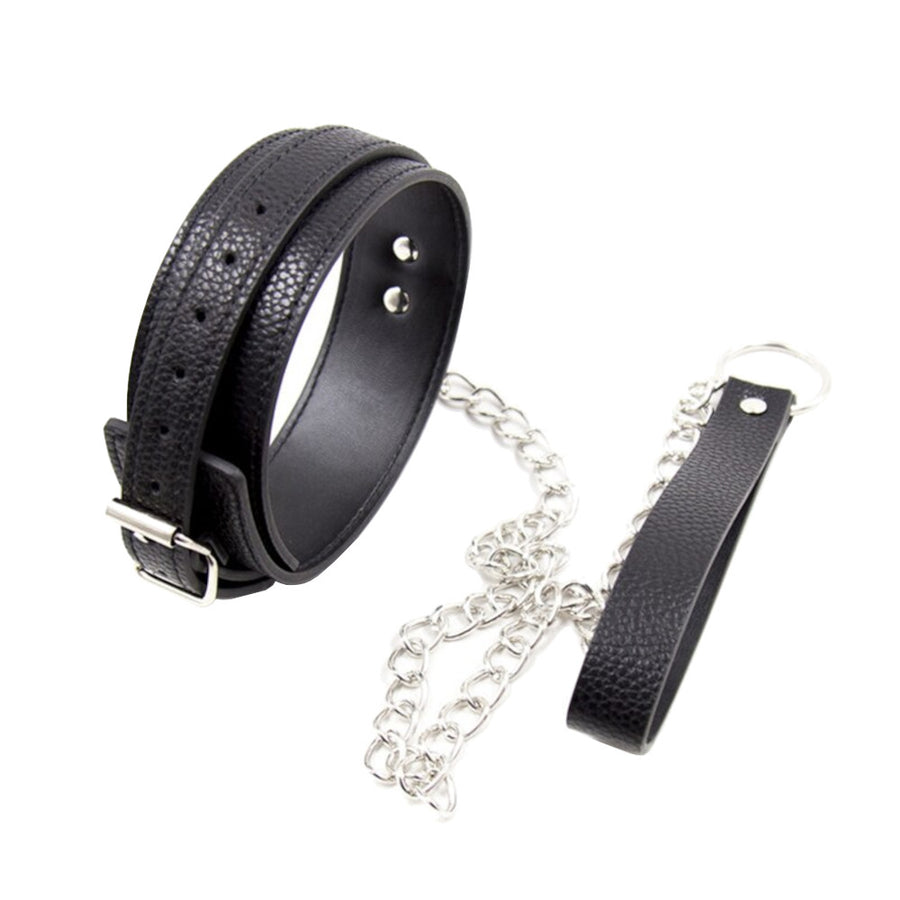 Black Petplay BDSM Slave Collar with Leash