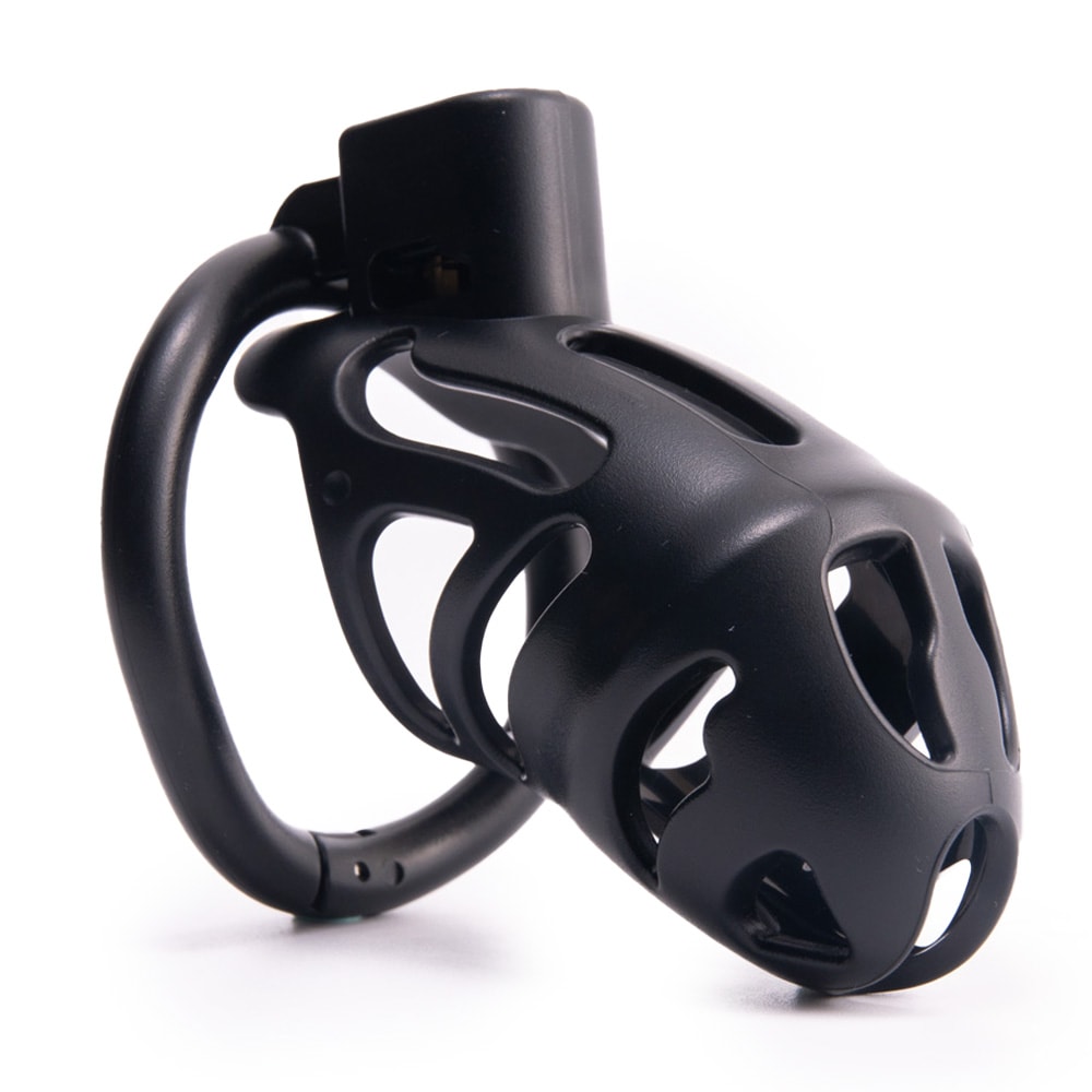 Discover the ultimate guide to Chastity. Our black cage acts like a vice, securing your locking penis comfortably. Lightweight resin wears invisibly. Top-locking design with silver key ensures perfect fit. Discreet mail delivery.