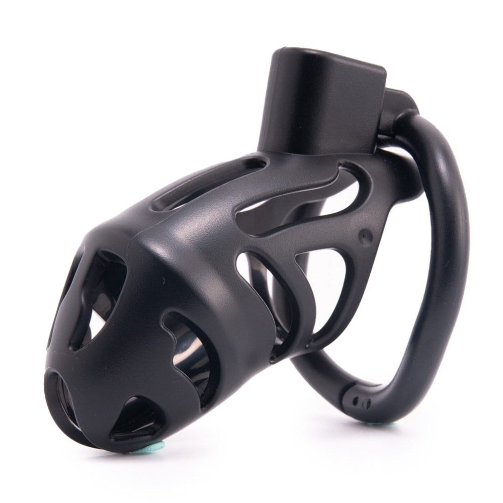 This is an image of an ergonomically constructed black chastity cage.