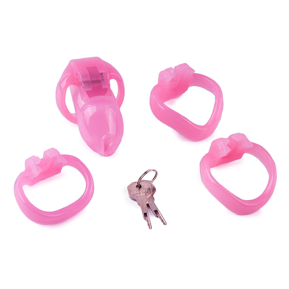 Unlock new fantasies and reverse traditional roles with this pink resin cage. Designed to keep you in line, the comfortable lockdown is the key to elevating your sissy look.