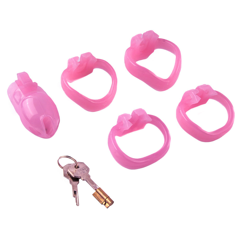 Unlock the sissy within with this pink resin device. Tailored for males on a feminized journey under a mistresss control, it&#39;s discreet, comfortable, and ensures secure submission.