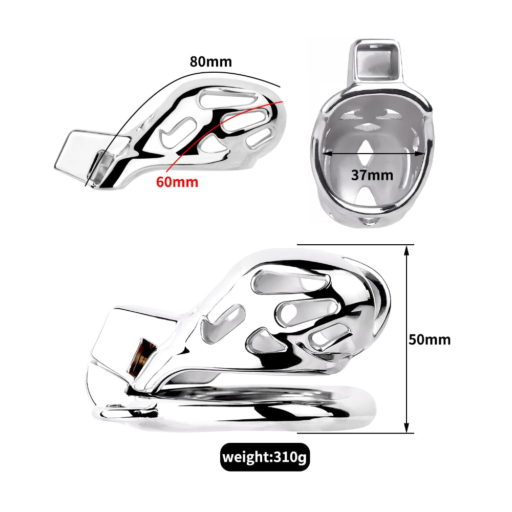 Surrender to control with this elegant stainless steel lock kit, offering a perfect blend of security and comfort. The adjustable black strap ensures fun in both solo games and sex, enforcing discipline seamlessly.