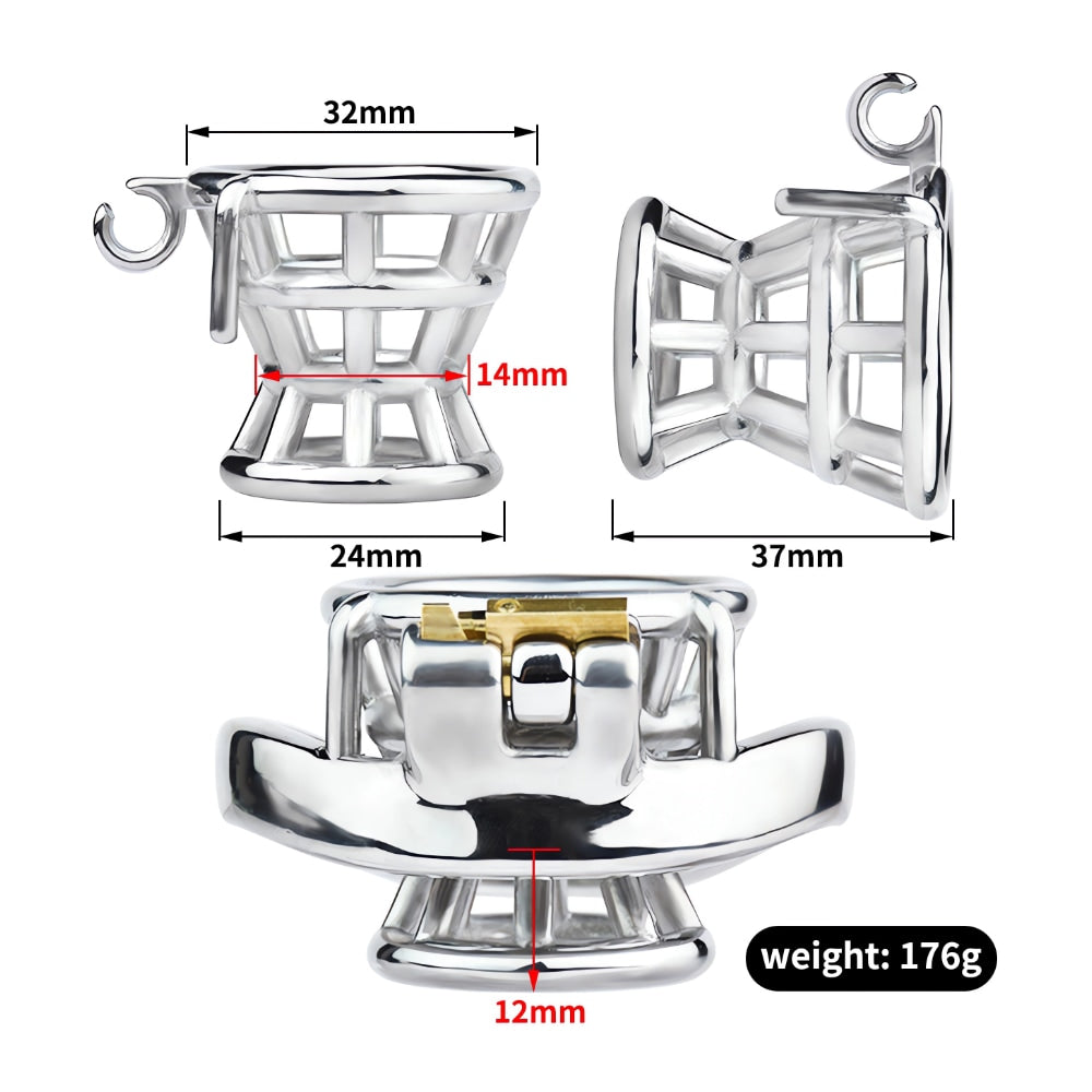 Experience ultimate confinement with this ergonomic stainless steel chastity kit. Designed like a jailhouse, its custom fit prevents pull-outs while wearing, ensuring secure and comfortable restraint.