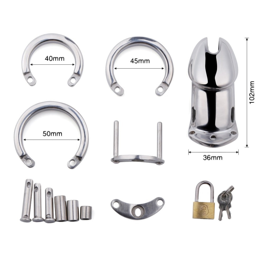 Indulge in ultimate control with our long cage a sleek, stainless steel device designed to tease and torture male desires. Paired with stockings, a floral dress, heels, and skirt, it elevates dominance to elegant heights.