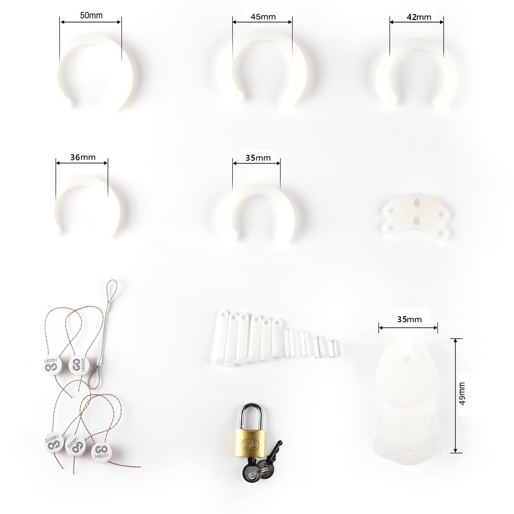 Say goodbye to chaffing and slips with the Silicone Sissy cage. Its premium silicone fits snugly between your body and testicles, preventing any pull or discomfort for secure and comfortable wear.