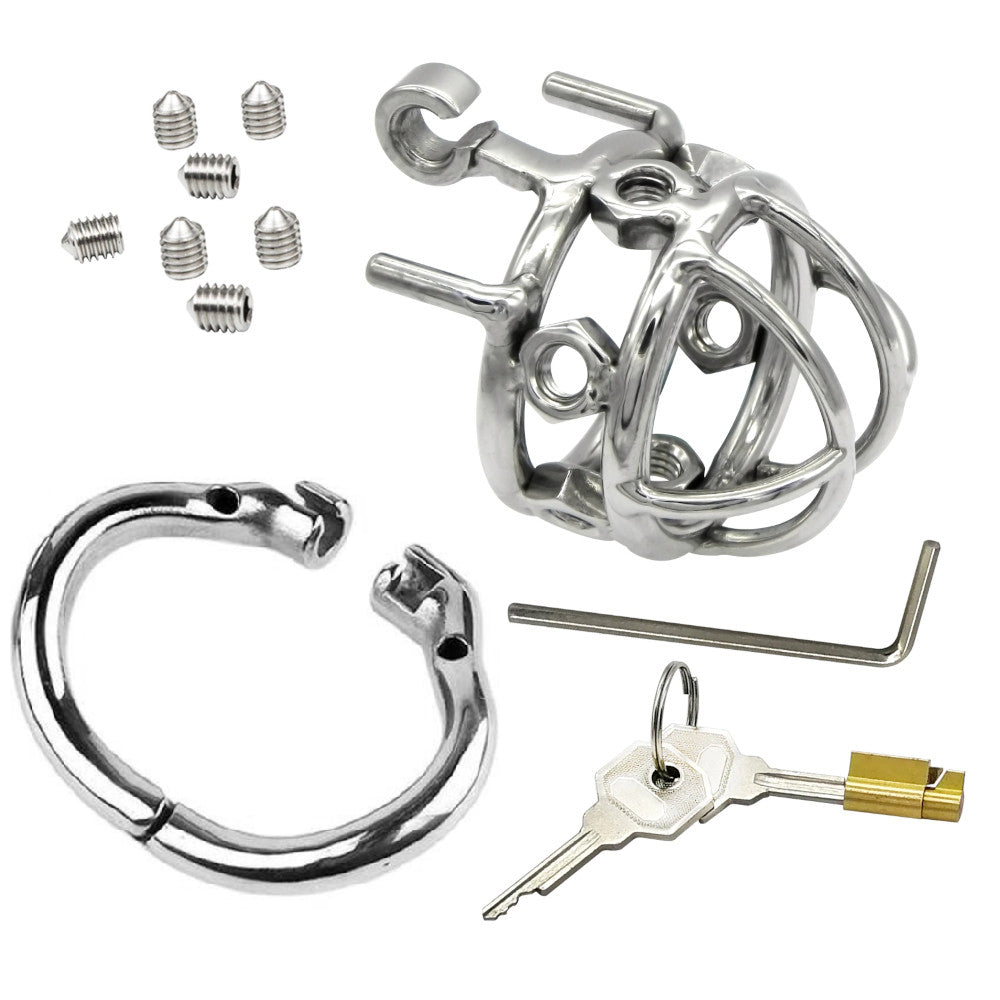 Experience the spike a that introduces controlled pain male submissives crave. Paired with a floral dress, bra, skirt, and stockings, it enhances your journey into ultimate surrender.