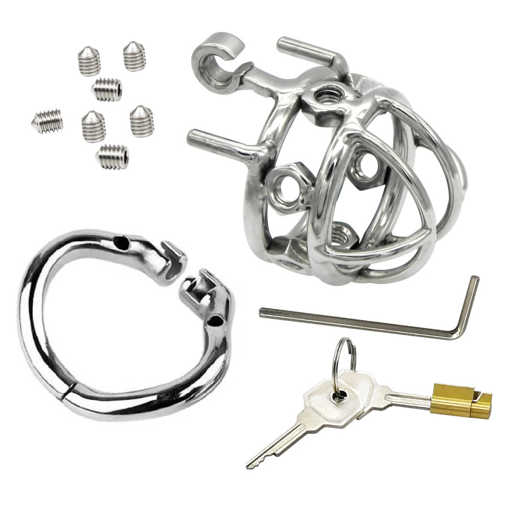 Short male seeking ultimate security? Our &#39;dick kit steel&#39; delivers. Sharp screws ensure wearers stay controlled. Users find it more discreet than cumbersome belts. Experience uncompromised submission.