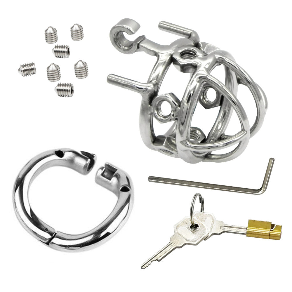 Embrace ultimate control with our Spiked Iron Maiden In Distress a stainless steel dick cage designed for metal chastity enthusiasts. Screw-in spikes intensify restraint yet are easy to remove. TSA-friendly for discreet flying, ensuring hassle-free airport security.