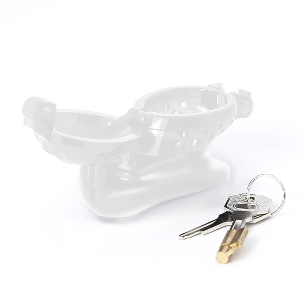 Experience ultimate control with the Lock, Stock, and Cage Chastity Device. This innovative design combines the security of straps and the comfort of elastic for a snug fit. Crafted from transparent plastic with a leather-like finish, it resembles a jockstrap but ensures your sub won't slip out. Lock him in and make sure his naughty times are over!