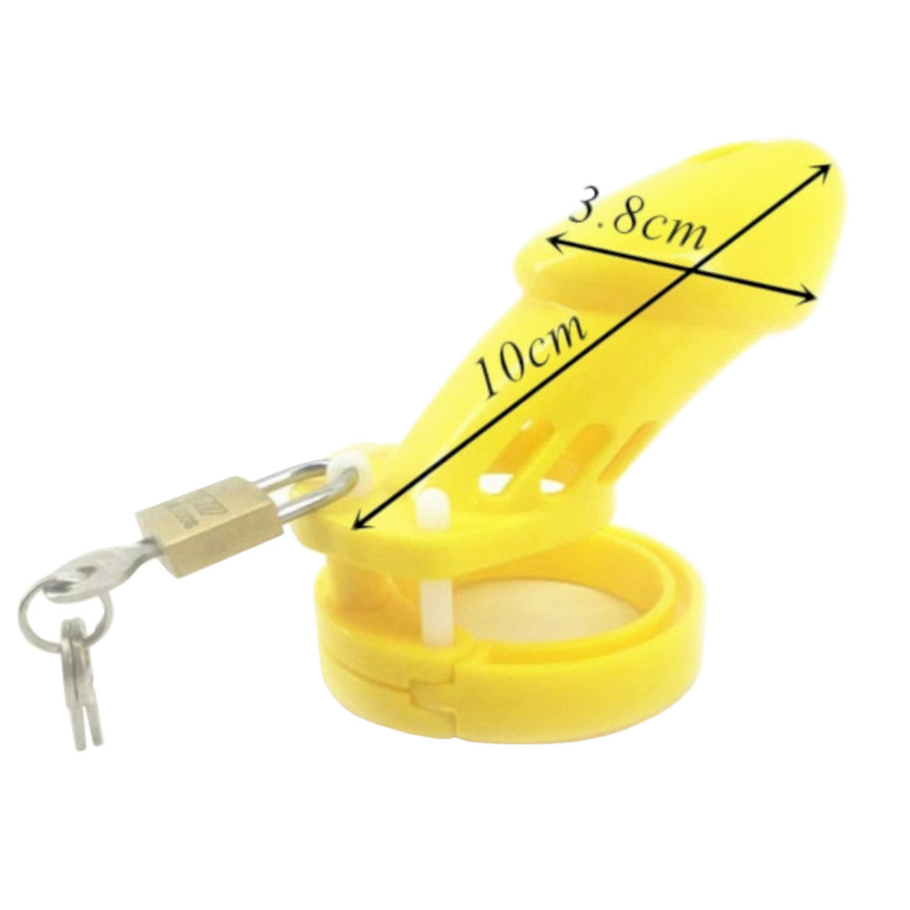 Discover progression in control with the Yellow Bellied Sissy kit. This quality plastic device turns wearers into prisoners of a playful prison. Adjustable rings ensure comfort, included keys maintain secure control.