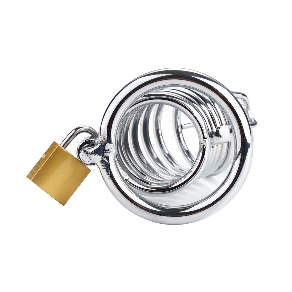 Discover the fun and control of our spiral-style stainless steel chastity cages! It might be the perfect perma-lock solution you've read about in books. With adjustable rings, there's no need for alternatives.