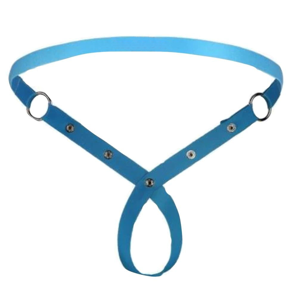 Adjustable nylon chastity belt slides on easily, securing the base with spiky loops. Ideal for bed play, it ties down desires tightly, blending comfort and control in BDSM scenes.