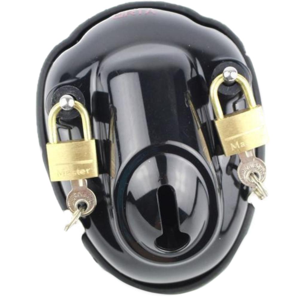 Unlock the thrill of solitary detainment with our black cage, featuring dual-padlock security for the ultimate confinement. Perfect for TSA travel and versatile BDSM scenarios.