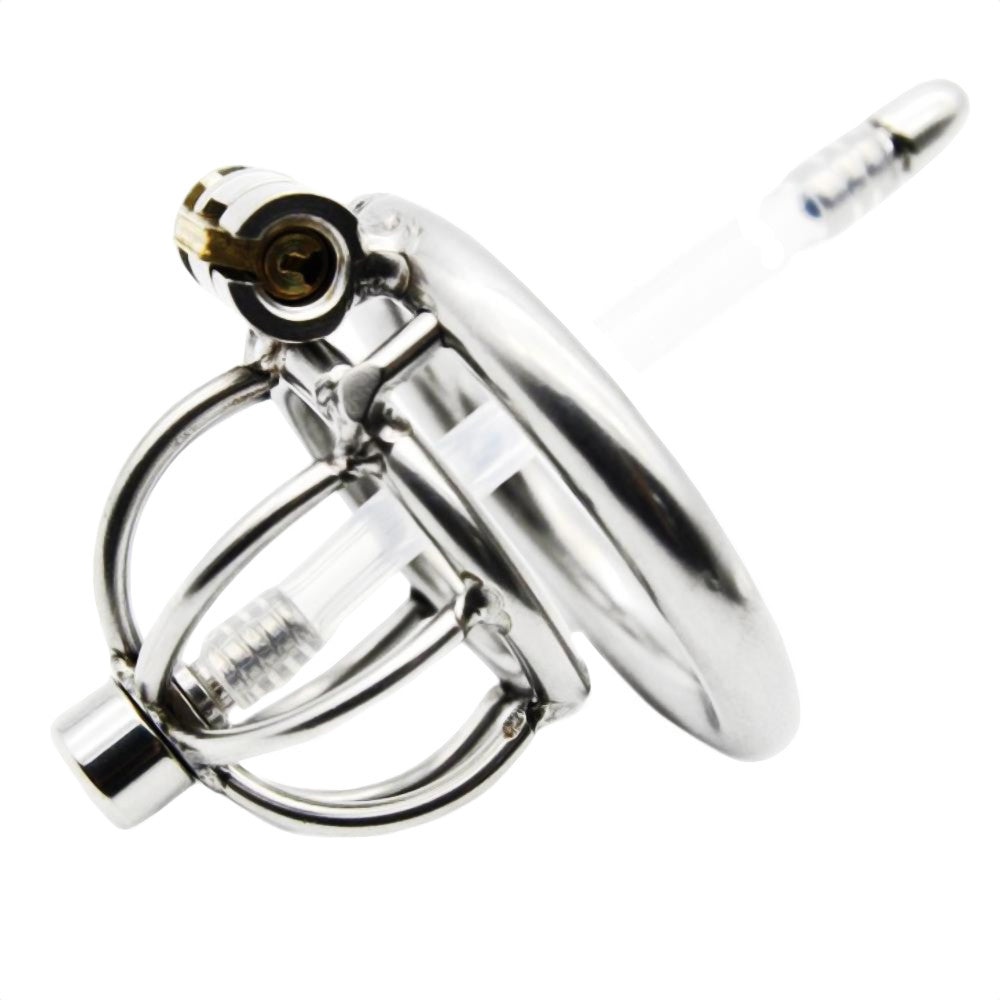 Experience progression in pleasure and control with this metal chastity cage. Perfect for those trying to navigate the chastity community, it offers a snug fit with three cock rings and intense sensations with a urethral sound.