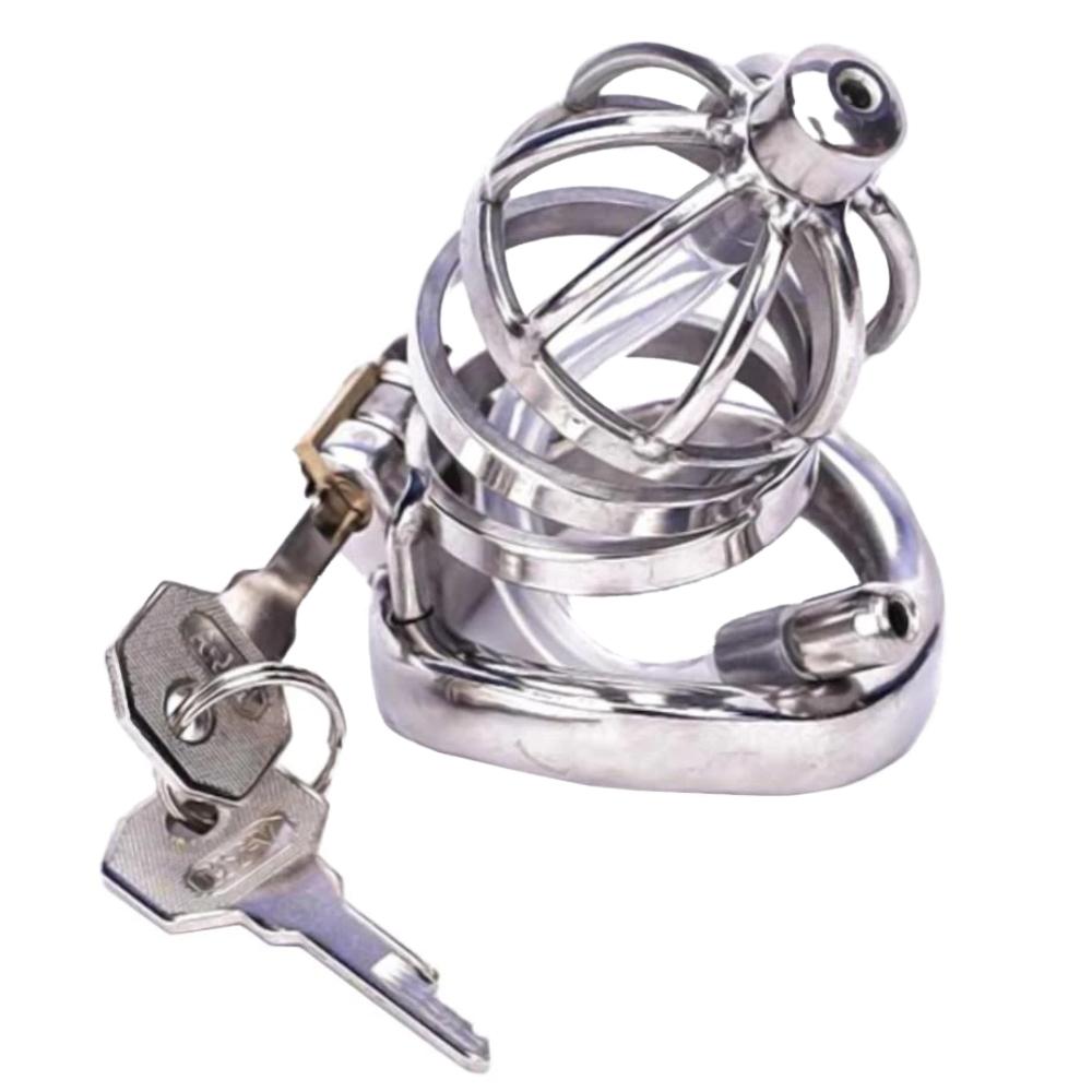 Unleash extreme detainment with a dual-fancy stainless steel cage for long-term wear and electroshock play. Ended discomfort, secure in lockdown, perfect for sissy play.