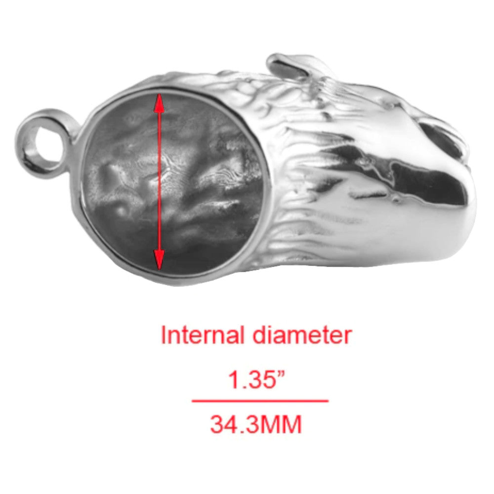 Harness your wild instincts with a chrome device featuring a soundless stealth lock. Its breathable design ensures comfort while the sturdy padlock secures your submission.