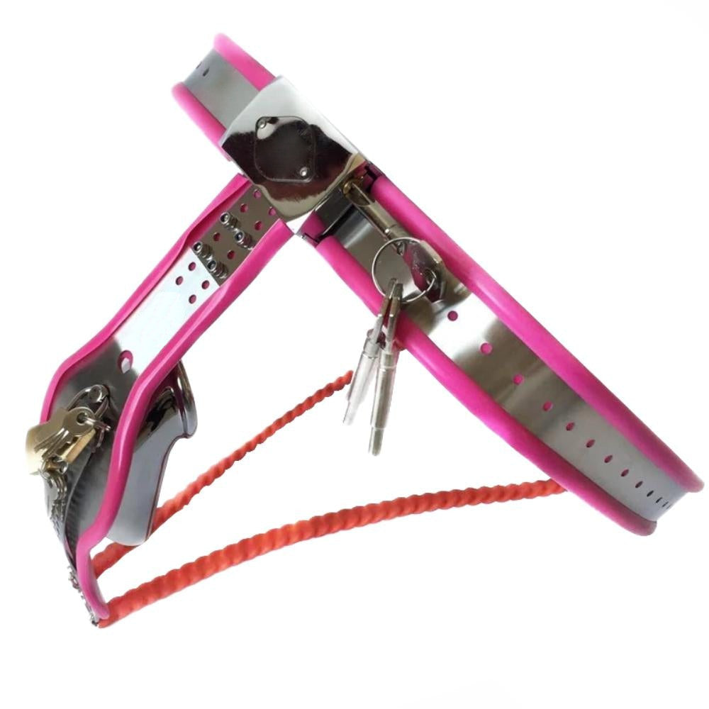 Claim complete ownership with our male belt a stainless steel that ensures he&#39;s locked for your pleasure. Pair with floral stockings, black heels, and a skirt to elevate your BDSM experience.