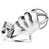 Our cock cage, crafted from stainless steel, features a secure lockable design with a silver finish. Its brass padlock ensures discretion and comfort, making it ideal for long-term wear. Perfect for maintaining control and enhancing relationship dynamics, it wears silently under clothing, providing both security and elegance. Discover enhanced submission and focus without the noise of traditional padlocks.