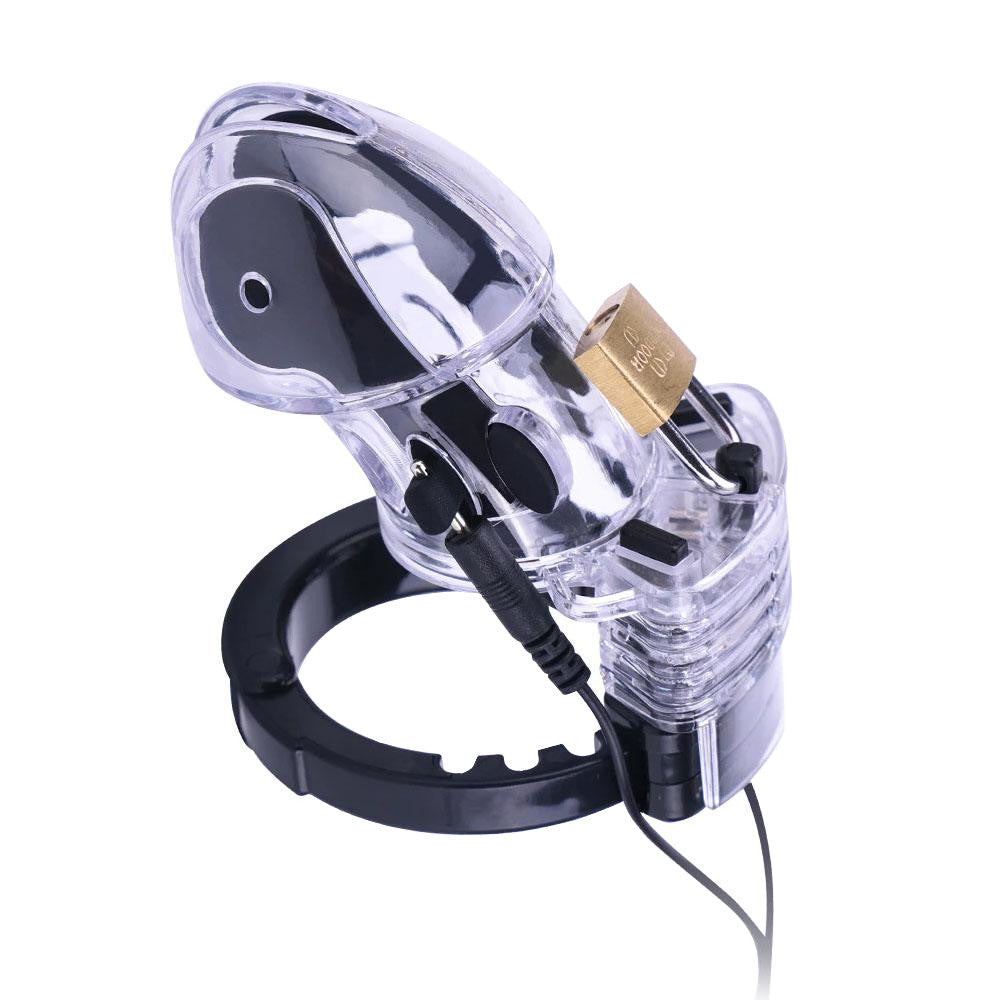 Elevate BDSM scenes with this electro male penile cage, designed to enhance electrosex play. The guide ensures a customizable fit, merging security with electrifying thrills and control.