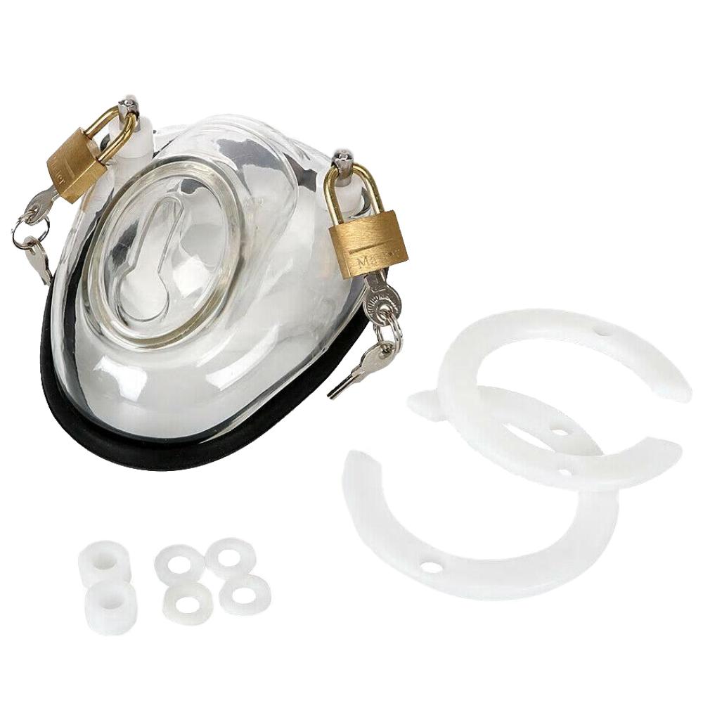 Dive into the depths of chastity with the Solitary Confinement device, offering a kit-like design that ensures complete solitary restraint. Embrace security with dual locks, lockless in feel yet absolute in control. This plastic sissy cock kit and tube male chastity kit, devoid of any escape, keeps your manhood under enforced confinement, truly embodying the essence of solitary restraint and enhancing your BDSM experience.